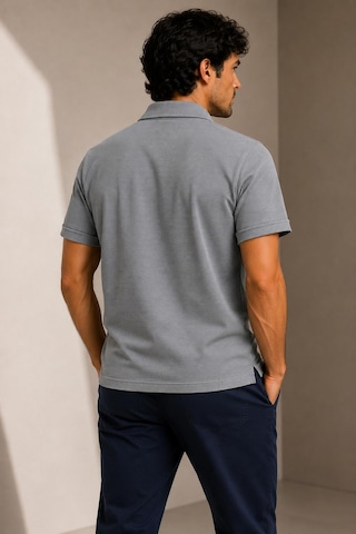 Alexandergardi Kısa Kollu Fermuarlı Polo Yaka T-shirt Gri