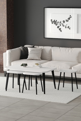 Roma Orta Sehpa Metal Ayaklı , 4+1 Orta Sehpa , 100 X 60 X 50 Cm Siyah Metal Beyaz