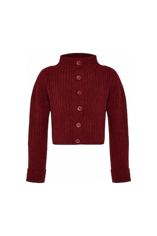 Maison Velora Kadın Bordo Basic Crop Yumuşak Dokulu Dik Yaka Triko Hırka-27aj001 Bordo 923043141 Bordo