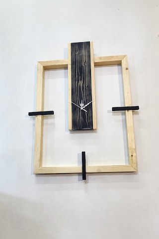 Modern Rustik Geometrik Tasarım El Yapımı Ahşap Duvar Saati - Özel Tasarım Dekoratif Saat Bej - Siyah