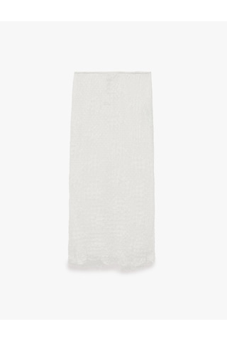 Koton Slim Fit Normal Bel Midi Yırtmaçlı Dantel Etek Ekru 6sal70109ık