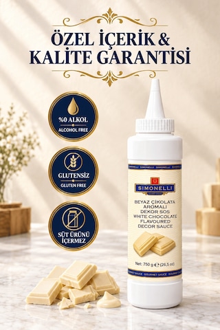 Simonelli Beyaz Çikolata Aromalı Kahve ve Tatlı Dekor Sosu Sıkılabilir Şişe 750 G