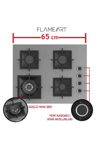 FERRE SC408-WFA FLAMEART 65 Cm Ankastre Ocak Gri