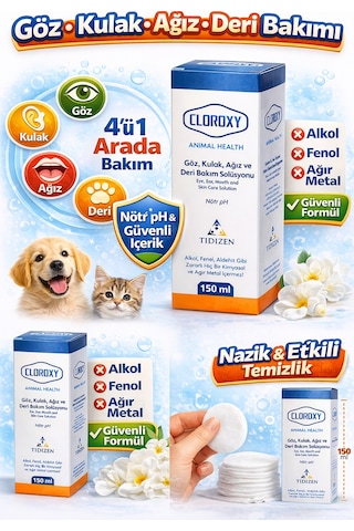 Cloroxy Kedi Köpek Göz Kulak Ağız Ve Deri Bakım Solüsyonu 150 Ml - Antiseptik Bakım Solüsyonu