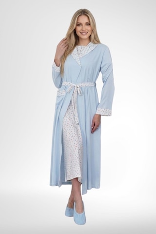 Mecit Pijama Mecit 6387 Mavi Büyük Beden Kadın Sabahlık Gecelik Pijama Takımı