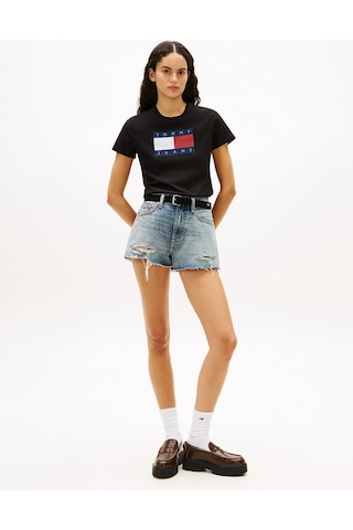 Tommy Hilfiger Tjw Normal Kesim Tj Bayraklı Kısa Kollu Kadın Siyah T-shirt Dw0dw22562bds Siyah