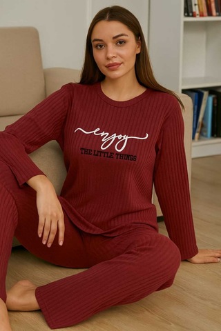 Tenra Kadın Pijama Takımı %100 Pamuk Bordo