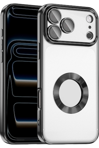Apple Uyumlu iPhone 17 Pro Kılıf Kamera Korumalı Logo Gösteren Zore Omega Kapak - Siyah Siyah