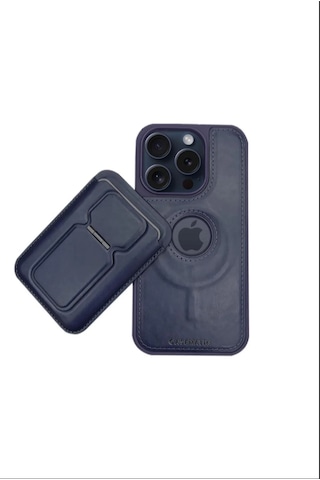 Magnetic Luxury Case + Mıknatıslı Cüzdan Apple Uyumlu iPhone 14 Pro Max Lacivert Lacivert