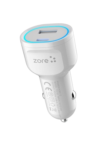 Zore Cc-02 Hızlı Şarj Özellikli Led Işıklı Qc 3.0 Usb-a Ve Type-c Pd Araç Şarj Başlığı Pd 20w