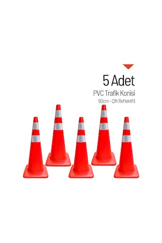 5'li Pvc Trafik Konisi Seti 90 Cm Çift Reflektifli -3730