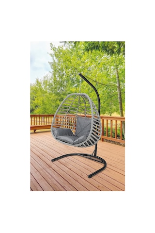 Rattan Tek Kişilik Bahçe Balkon Ev Salıncağı,bal Gri2