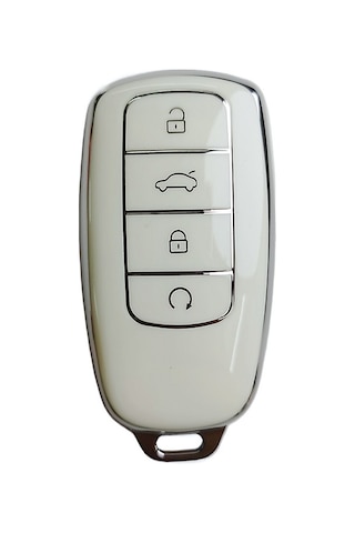 Hangfox Chery Anahtar Kılıfı H Tipi Akıllı 4 Tuşlu Süt Beyazı - Yüksek Kaliteli Materyal, Dayanıklı, Güneşinizi Kolaylaştırır Tek Set + Gümüş Zırh Kanca