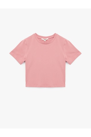 Koton Pamuklu Slim Fit Kısa Kollu Bisiklet Yaka Tişört Pembe 6wak50115ek Gül