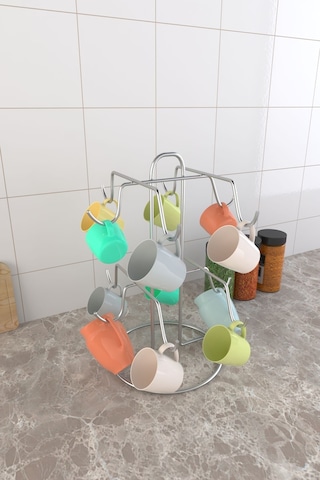 Eva Metal Tasarim 12 Kancalı Krom Kupa Fincan Askılığı Fincan Bardak Kupa Askılığı Askısı 12'li Krom