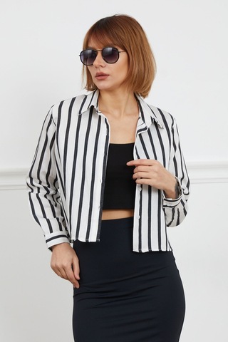 Dparis Çizgili Crop Gömlek