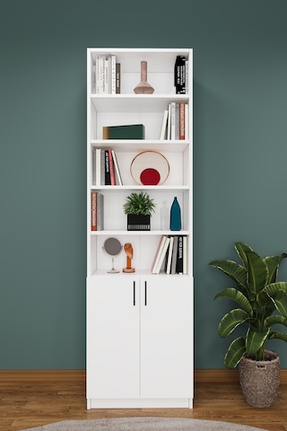 Asra Trend K-31 %100 MDF 60 cm Kapaklı Kitaplık Raflı Ofis Dosya Dolabı Beyaz