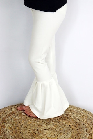 Kız Çocuk Krem İspanyol Paça Yüksek Bel Lastikli Tayt Pantolon Alt-0004.63 Krem