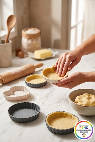 Silikon Mini Tart Kalıbı 6'lı Set Kalp Yuvarlak Tartolet Kalıbı Platinum Silikon 12 Cm Çok Renkli