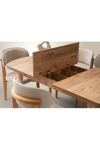 Ortadan Açılır Ahşap Yemek Masası Gizli Kaşıklık Bölmeli 80cm X 140cm Barok Ceviz Ceviz