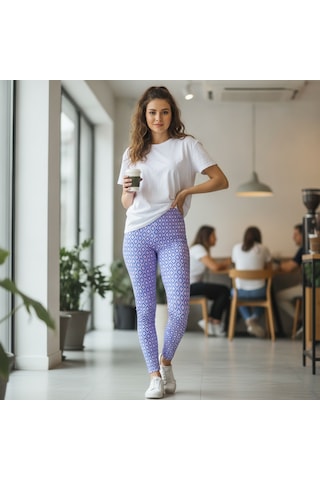 Bonbon Kadın Likralı Mor Lila Desenli Tayt Bb2610