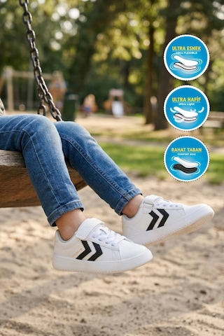 Hummel Beyaz Siyah Cırtlı Hafif Cilt Unisex Çocuk Spor Ayakkabı 900869 Hml Malmo Jr Beyaz-siyah