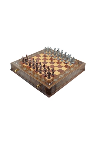 Gifthome Metal Satranç Takımı-seti battal ispanyol antik sedefli