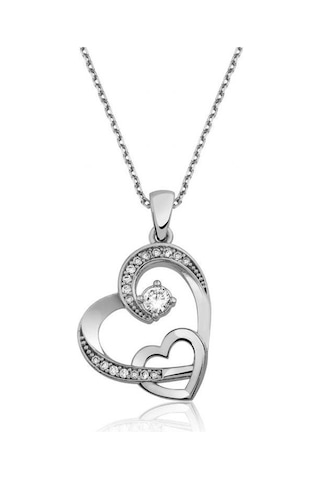 Gümüş Iki Kalp Kadın Kolye (158244837)