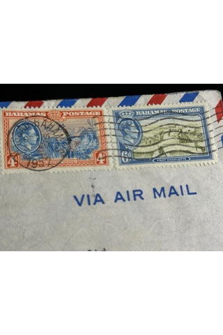 İngiliz Sömürge Uçak Postası Air Mail 1952 Yılında Bahama'lardan İngiltereye Postalanmış 4d Ve 6d Cent Pullu