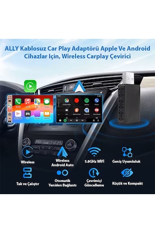 Ally Kablosuz Car Play Adaptörü Android Cihazlar Için Wireless Carplay Çevirici