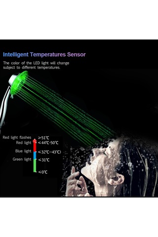 Yaozixa Su Akışıyla Çalışan Led Duş Başlığı - Renk Değiştiren Sıcaklık Sensörlü Gümüş