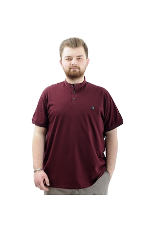 Mode Xl Büyük Beden Erkek Tişört Düğmeli Hakim Yaka T-shirt U24339 Mürdüm Mürdüm