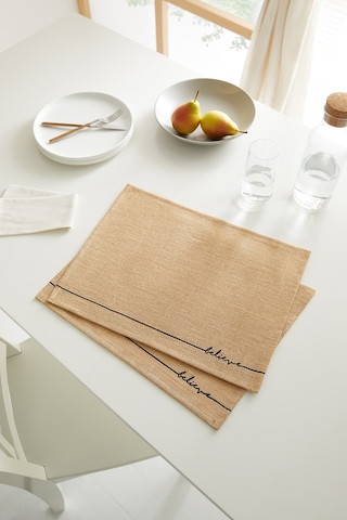 OceanHomeTextile Jüt Believe Baskılı Supla Amerikan Servisi 2 Adet 45 x 35 CM Bej