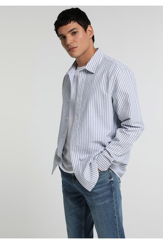 Colin's Colins Regular Fit Shirt Neck Çizgili Erkek Mavi Uzun Kol Gömlek Cl1082021 Q1.v1 Ble