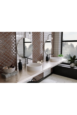 Galaksi Tezgah Üstü Lavabo Yuvarlak Beyaz Çanak Lavabo Beyaz