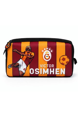 Galatasaray Lisanslı Victor Osimhen Kalemlik - Çift Bölmeli Su İtici Kumaşlı Parçalı Kalem Çantası Sarı- Kırmızı- Siyah