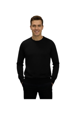 Erkek Spor Sıfır Yaka Regular Fit Kazak Bgl-st04953 Siyah