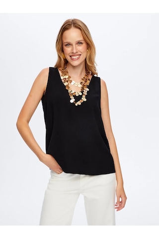 Faik Sönmez Modallı V Yaka Örme Kadın Atlet W26atl011 Siyah