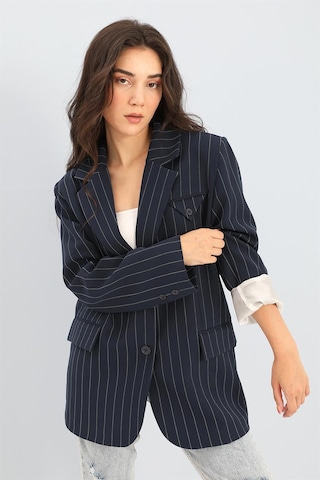 Blazer Ceket Çizgili Atlas Kumaş - Lacivert-lacivert Lacivert