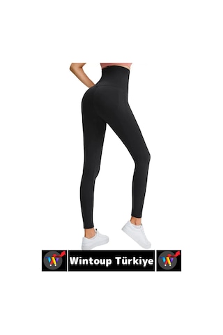 Wintoup Gündelik Spor Alt Karın Bel Sıkılaştıran Güçlendiren Toparlayan Elastik Konforlu Ağraflı Korse Tayt Siyah