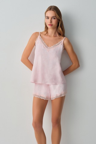Suwen Floral Dantelli İnce Askılı Pijama Üstü Wsh11110064077 Pembe