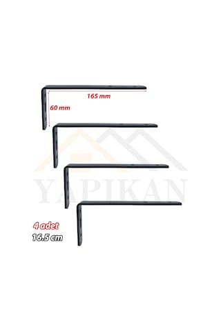 6x16.5cm- 4 Ad Siyah Modern Çelik Raf Altı Ayak - Raf Tutucu Aparat - Metal L Raf Demiri