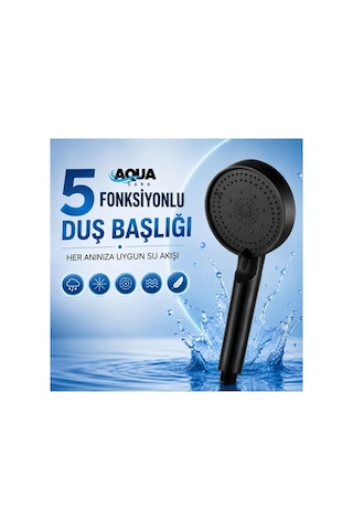 Aqua Sara Siyah 5 Fonksiyonlu Yüksek Basınçlı Ayarlanabilir Duş Başlığı