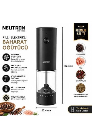 Nettec Ntl-pg-33d Pilli Tuz Ve Baharat Öğütücü Değirmen Tekli İki Adet Siyah
