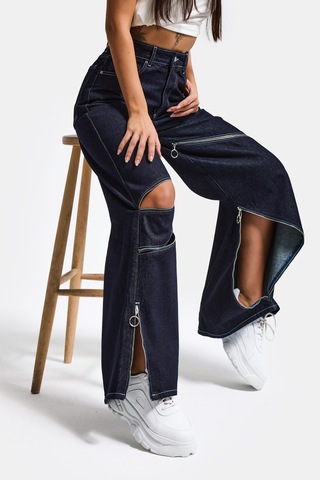 it's basic Kadın İndigo Selvedge 7s6-50 Süper Baggy Fit Fermuar Detaylı Özel Tasarım Denim Jean