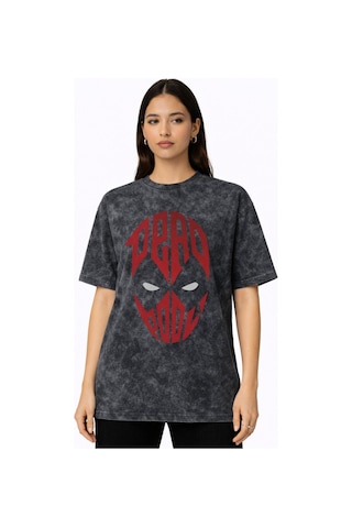 Tasarım Film Kahramanı Deadpool Maske Baskılı Unisex Oversize Vin Siyah