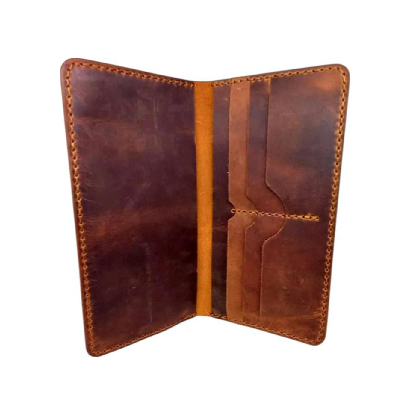El Yapımı Telefon Bölmeli Hakiki Crazy Deri Cüzdan Kiremit Rengi Taba
