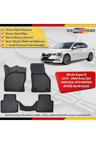 Skoda Super B Paspas Araca Özel 2015-2020 Derin Havuzlu Paspas Bosse North Serisi