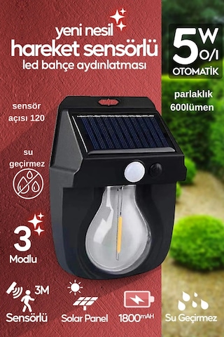 Güneş Enerjili Dekor Balkon Bahçe Aydınlatması Ampul Şeklinde Şık Led Loş Işık Siyah