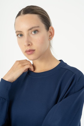 Maraton Oversize Kadın Bisiklet Yaka Açık Lacivert Sweatshirt Açık Lacivert